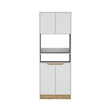 Mueble Microondas  Cuatro Puertas Fm 008B Blanco Y Café Claro