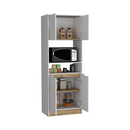 Mueble Microondas  Cuatro Puertas Fm 008B Blanco Y Café Claro