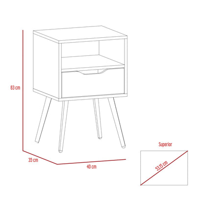 Velador Alesio Un Cajon Blanco Y Café Claro, Con Patas En Madera