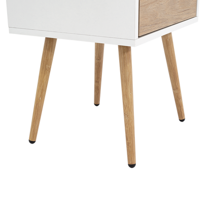 Velador Alesio, Blanco y Rovere, con Patas cortas en Madera y un Cajón