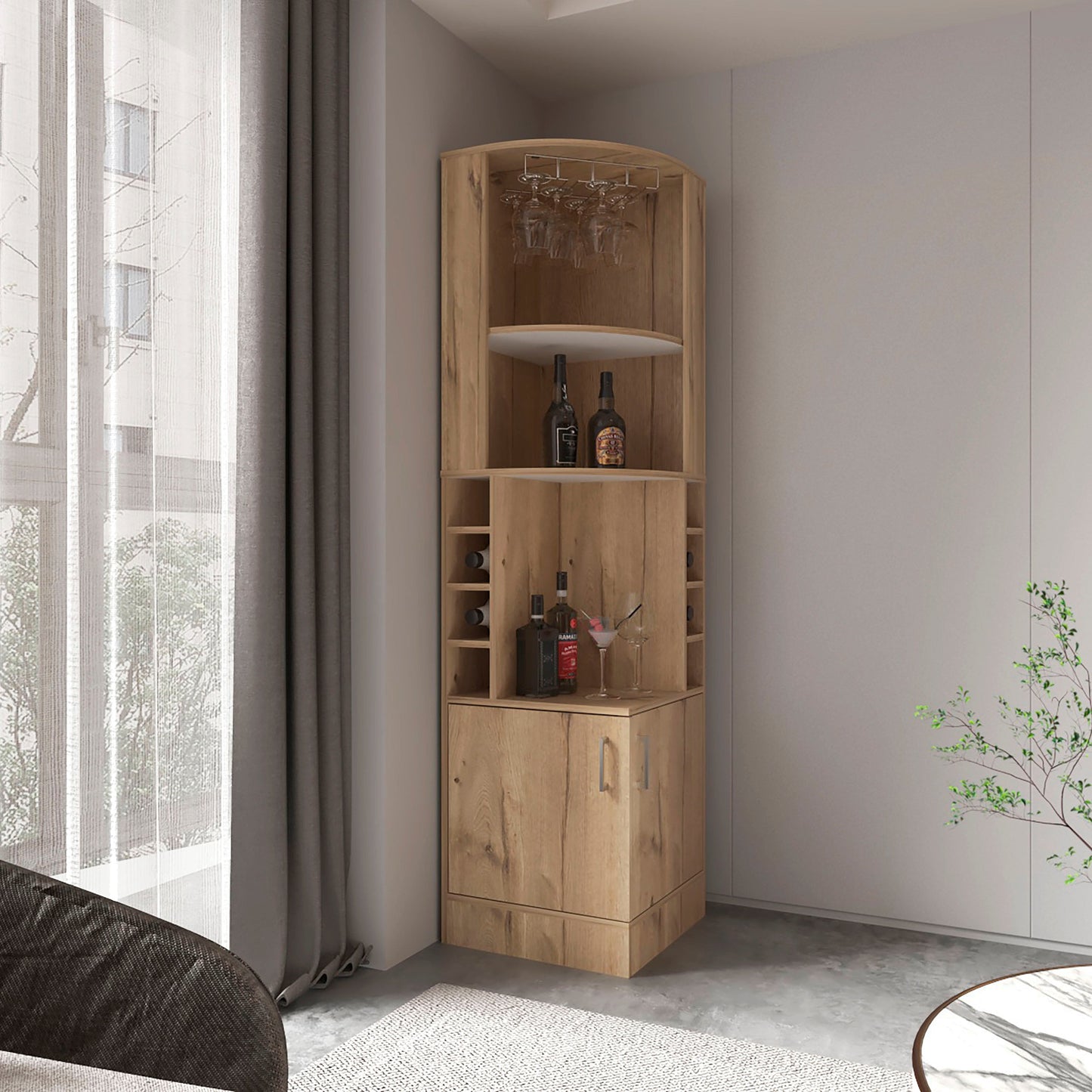 Bar Esquinero Soporte Para Copas Fm 001A Cafe Claro Y Blanco