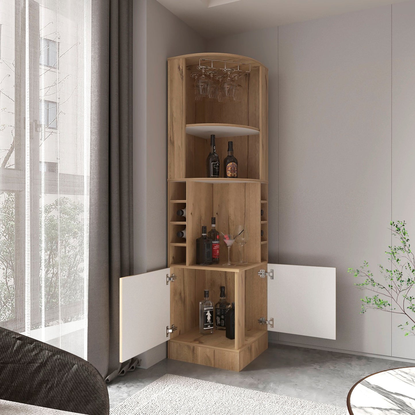 Bar Esquinero Soporte Para Copas Fm 001A Cafe Claro Y Blanco