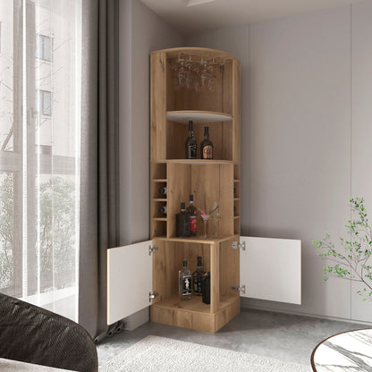 Bar Esquinero Soporte Para Copas Fm 001A Cafe Claro Y Blanco