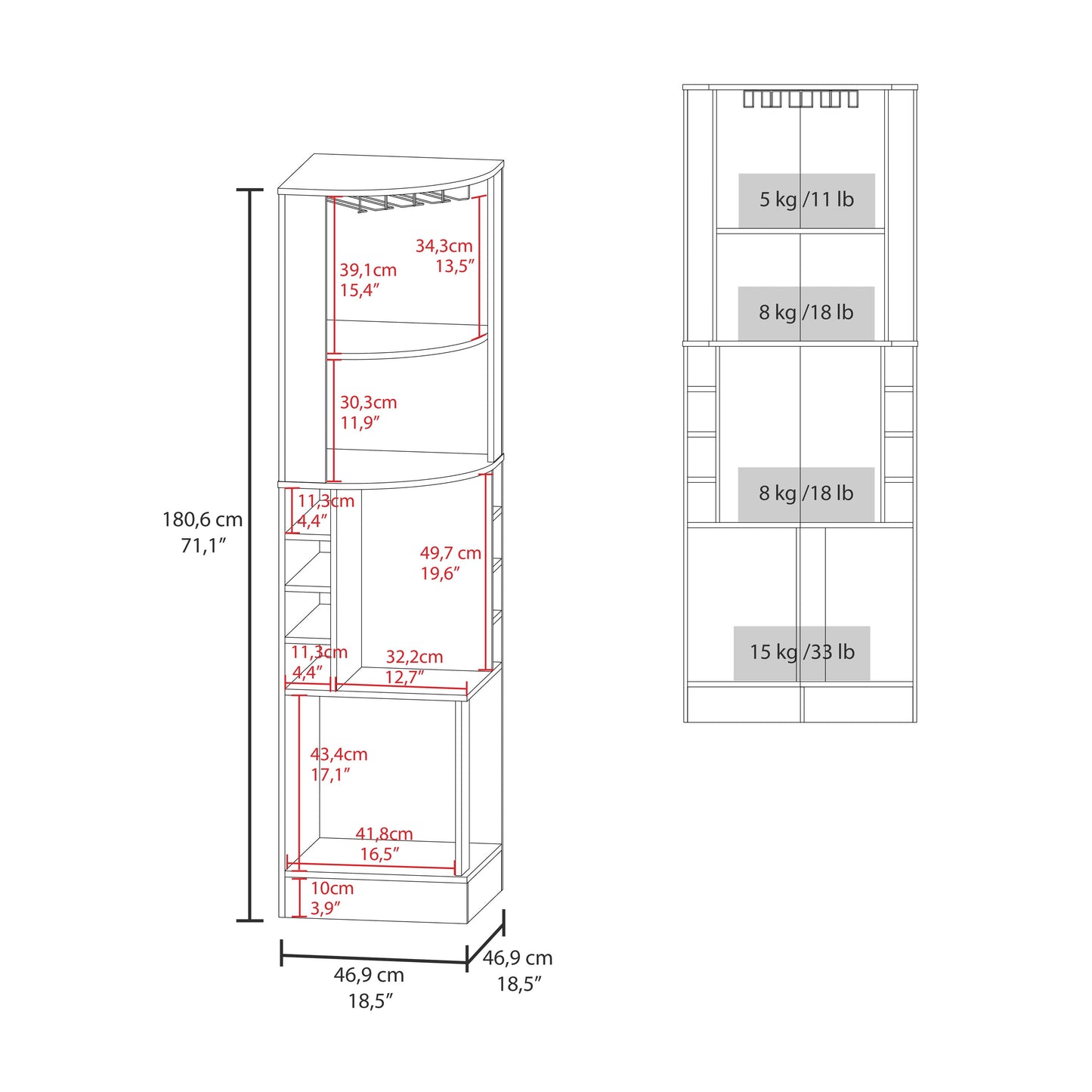 Bar Esquinero Soporte Para Copas Fm 001A Cafe Claro Y Blanco