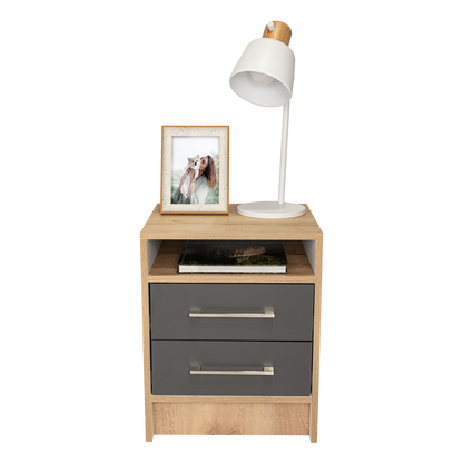 Velador Eter, Duna Y Plomo, con Un Entrepaño Superior y Dos Cajones Organizadores