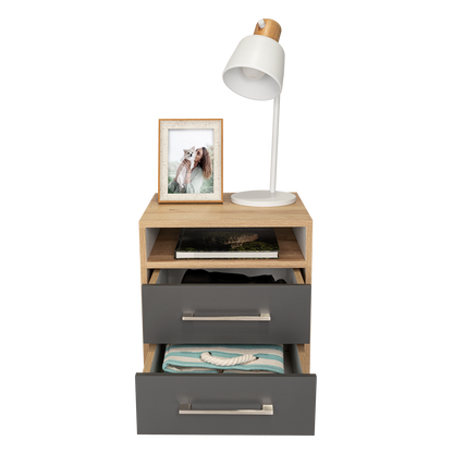 Velador Eter, Duna Y Plomo, con Un Entrepaño Superior y Dos Cajones Organizadores