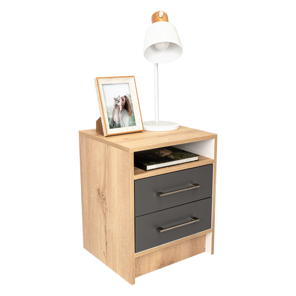 Velador Eter, Duna Y Plomo, con Un Entrepaño Superior y Dos Cajones Organizadores