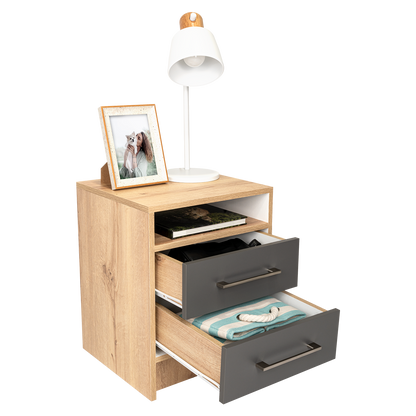 Velador Eter, Duna Y Plomo, con Un Entrepaño Superior y Dos Cajones Organizadores