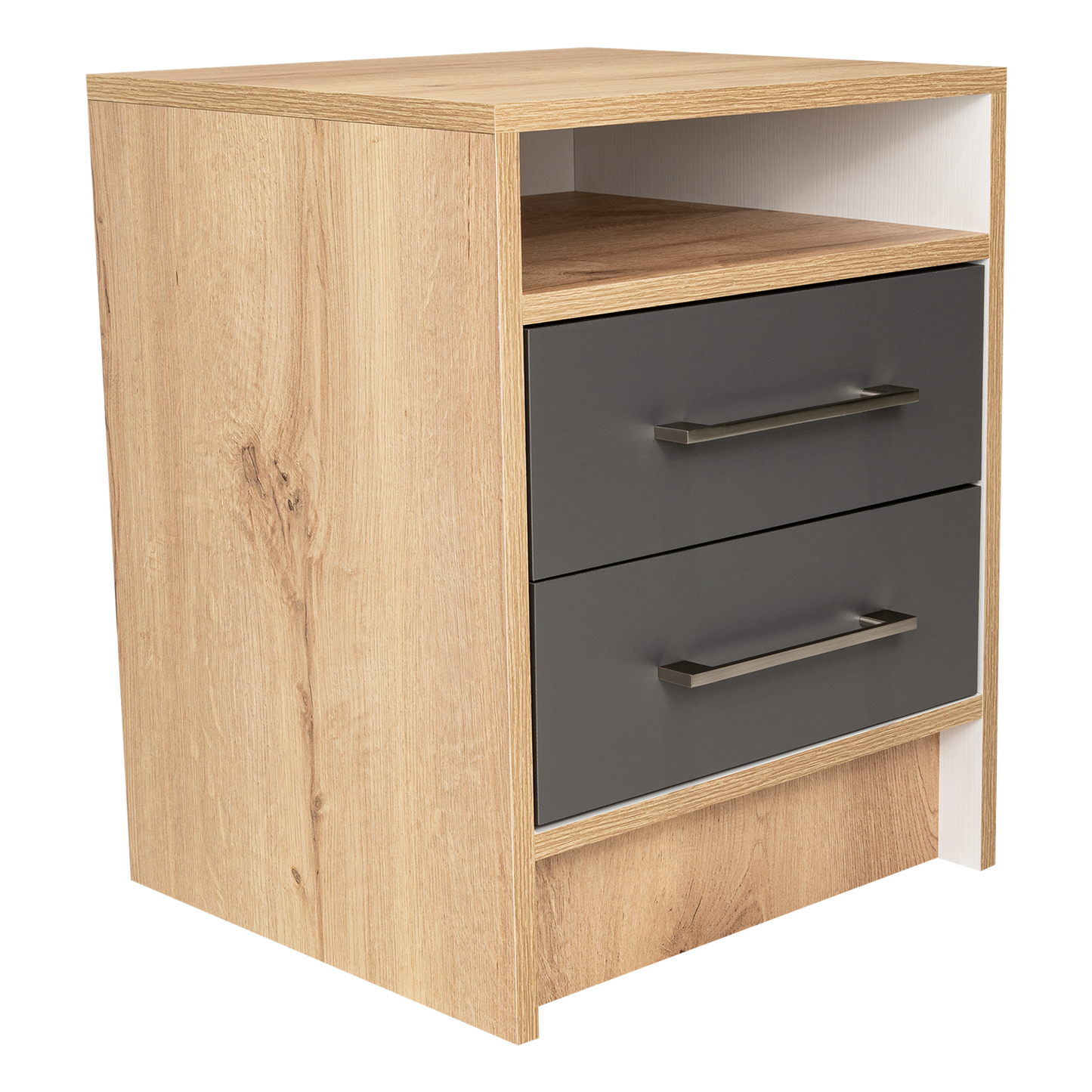 Velador Eter, Duna Y Plomo, con Un Entrepaño Superior y Dos Cajones Organizadores