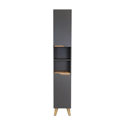 Estanteria de Baño Vicent, Plata Oscuro y Café Claro, con Dos Puertas Abatibles y Entrepaños