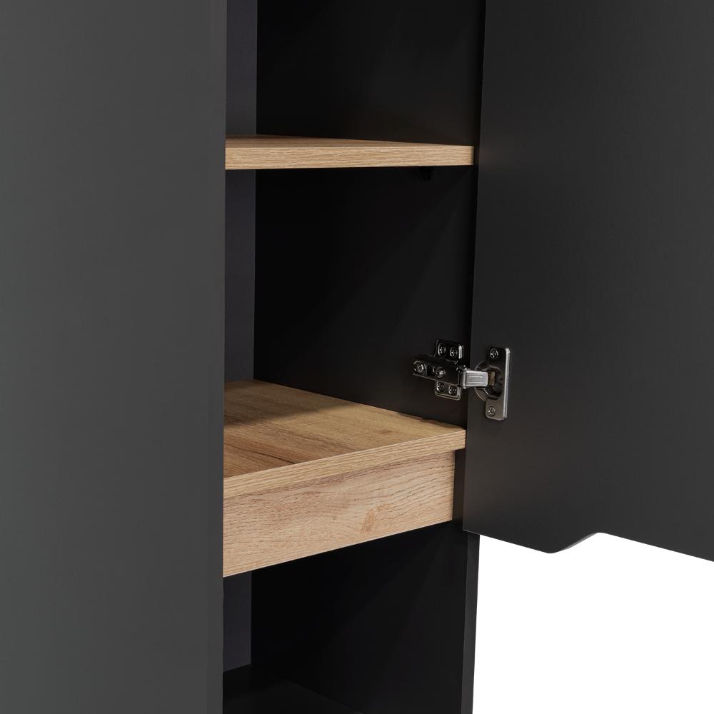 Estanteria de Baño Vicent, Plata Oscuro y Café Claro, con Dos Puertas Abatibles y Entrepaños