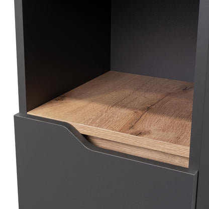 Estanteria de Baño Vicent, Plata Oscuro y Café Claro, con Dos Puertas Abatibles y Entrepaños