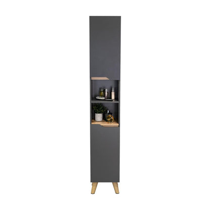 Estanteria de Baño Vicent, Plata Oscuro y Café Claro, con Dos Puertas Abatibles y Entrepaños