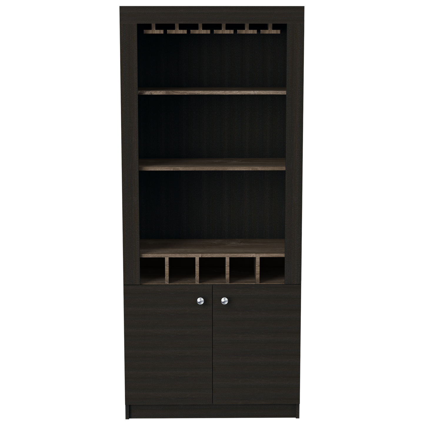 Bar Alto Cinco Botelleros Y Portacopas, FM Furniture 003C, Cafe Oscuro Y Negro
