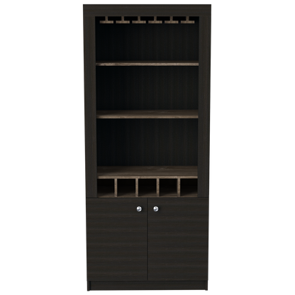 Bar Alto Cinco Botelleros Y Portacopas, FM Furniture 003C, Cafe Oscuro Y Negro