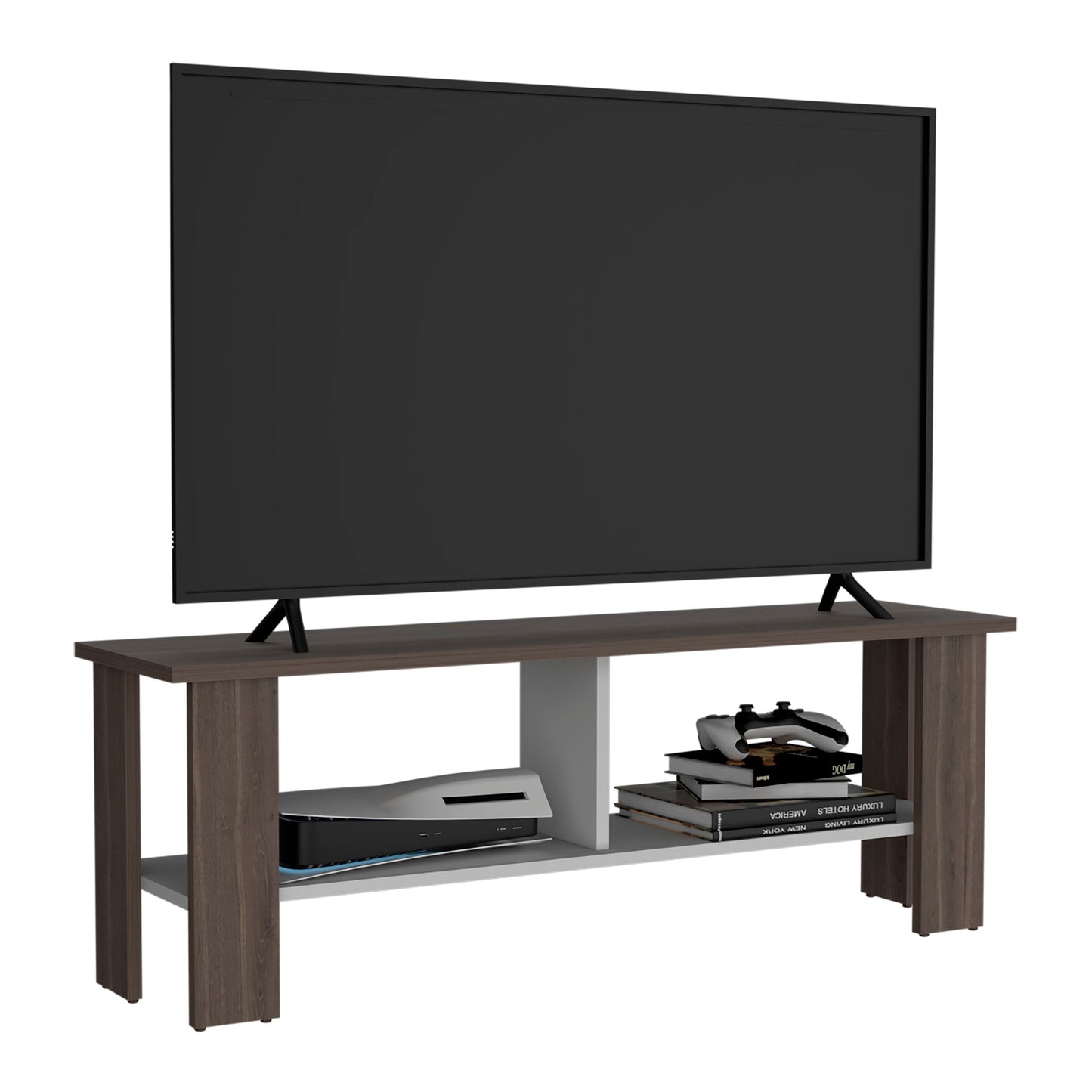 Rack Tv 50" Con Dos Repisas Fm 031O Café Oscuro Y Blanco