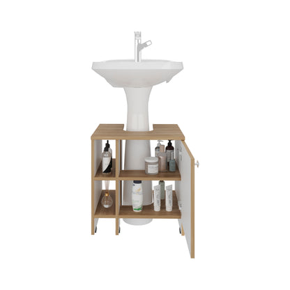 Mueble Basic Para Baño Una Puerta, Color Fresno Y Blanco