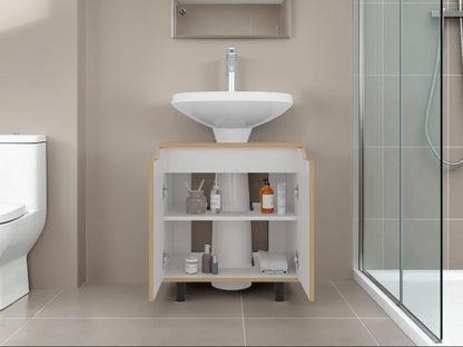Mueble Para Lavamanos Marlo, Fresno Europeo y Blanco, No incluye Lavamanos