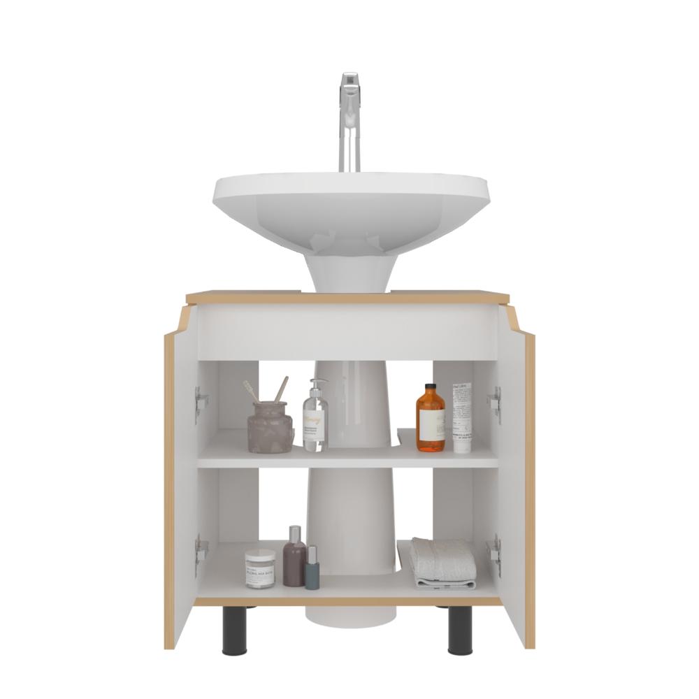 Mueble Para Lavamanos Marlo Dos Puertas, Fresno Y Blanco