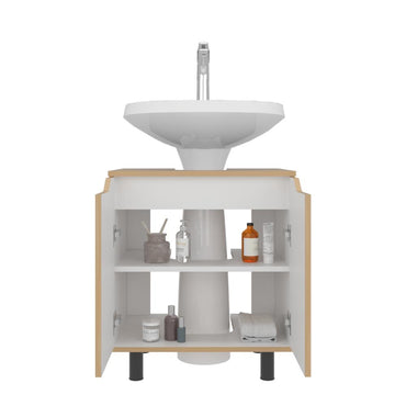 Mueble Para Lavamanos Marlo Dos Puertas, Fresno Y Blanco