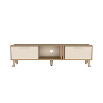 Rack Tv 65" Dos Puertas, Cafe Claro Y Beige
