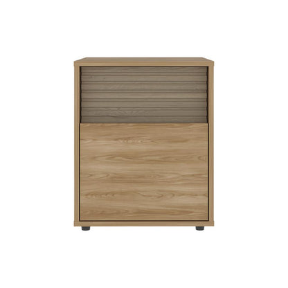 Mesa de Noche Wandda, Fresno Europeo y Roble Natural, con un cajón para guardar objetos