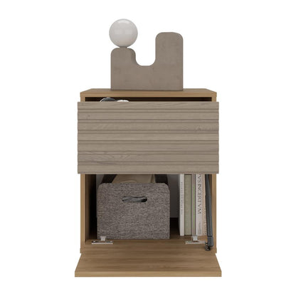 Velador Wandda, Fresno Europeo y Roble Natural, con un cajón para guardar objetos (vista 4)