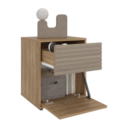 Velador Wandda, Fresno Europeo y Roble Natural, con un cajón para guardar objetos (vista 5)