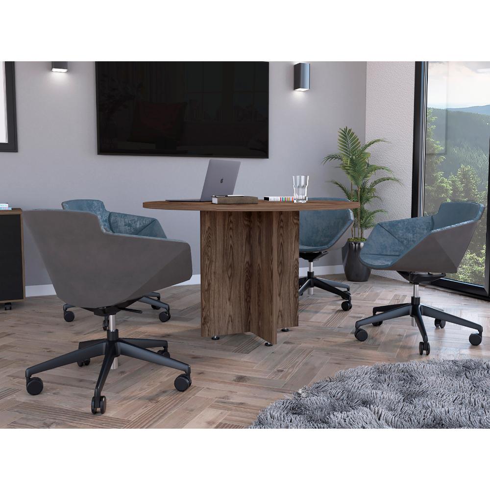 Mesa Redonda M-120 Home Office, Negro Soft / Coñac