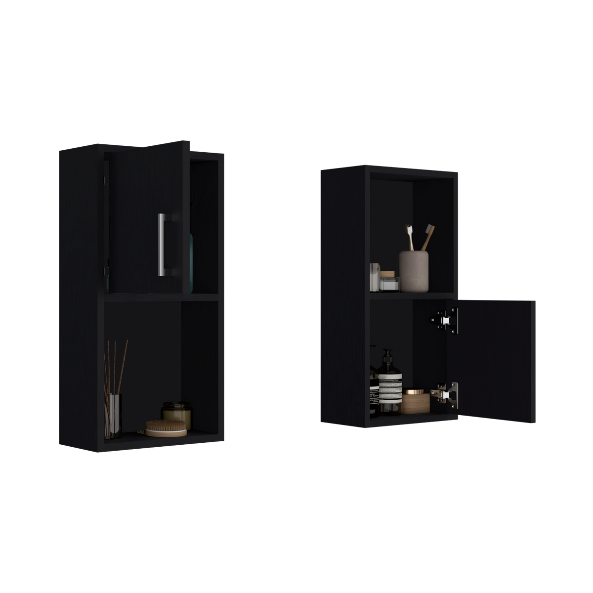 Mueble Auxiliar Bath X2, Wengue, con puerta batiente y variedad de entrepaños para colocar objetos de aseo (vista 4)