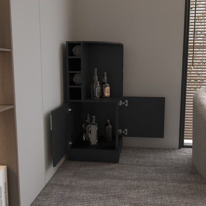 Bar Esquinero Con Dos Puertas Y Porta Botellas , FM Furniture Negro