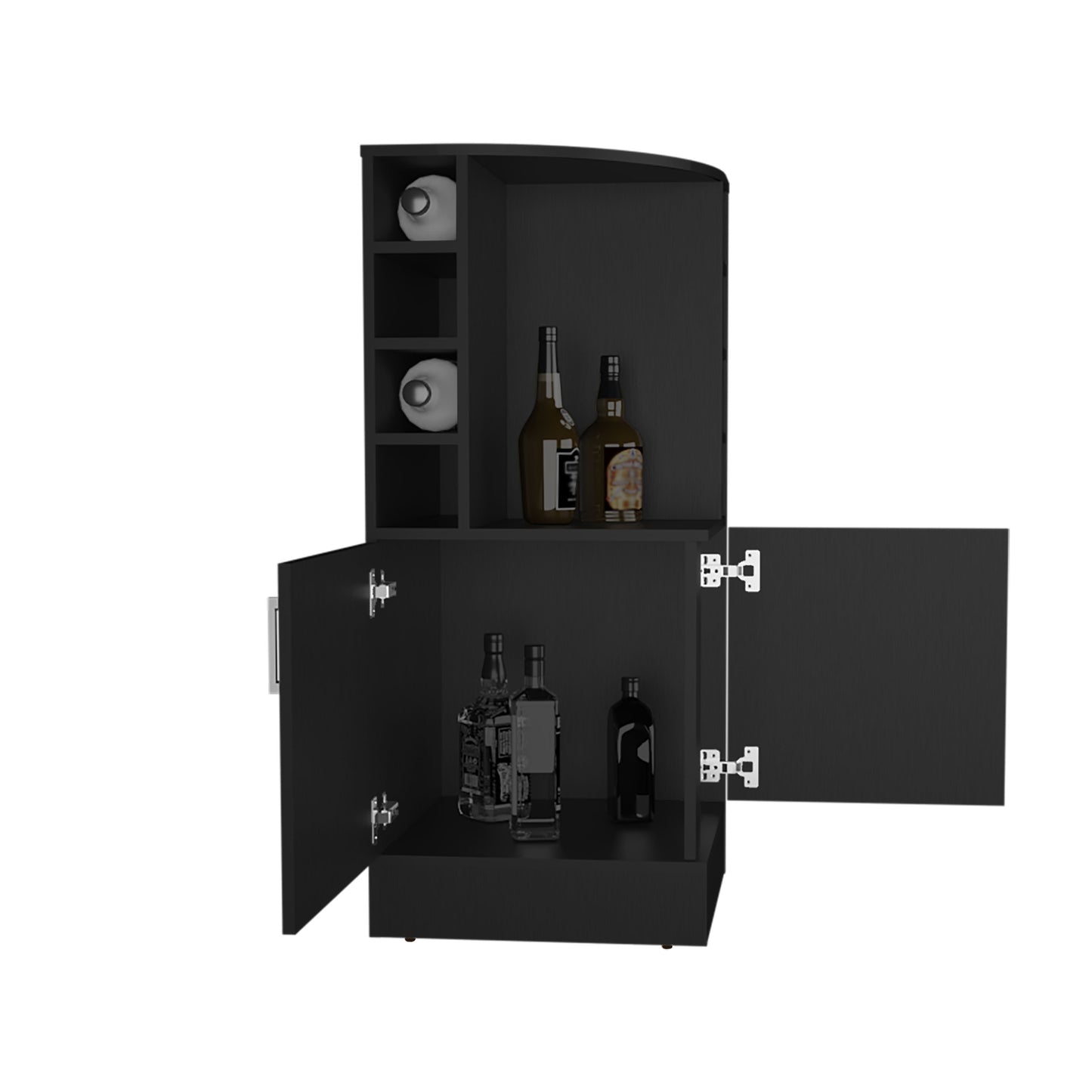 Bar Esquinero Con Dos Puertas Y Porta Botellas , FM Furniture Negro