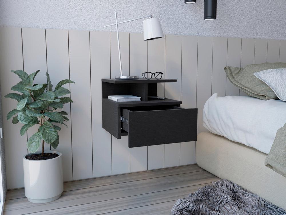Velador Flotante Un Cajón, FM Furniture 007N, Negro