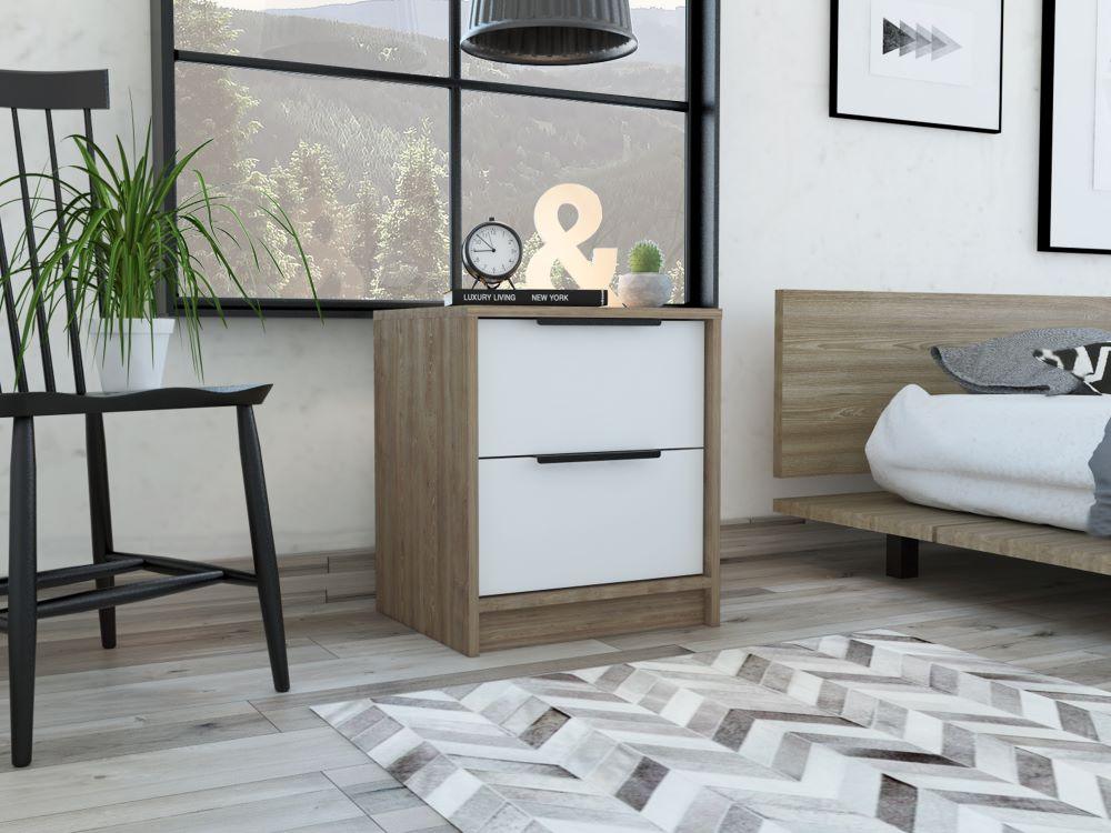 Velador Kaia, Miel y Blanco, con Dos Cajones Organizadores