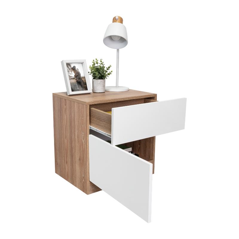 Mesa de Noche Nebrask, Miel y Blanco, con Un Cajón Organizador