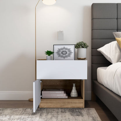 Velador Nebrask, Miel y Blanco Duqueza, con Un Cajón Organizador