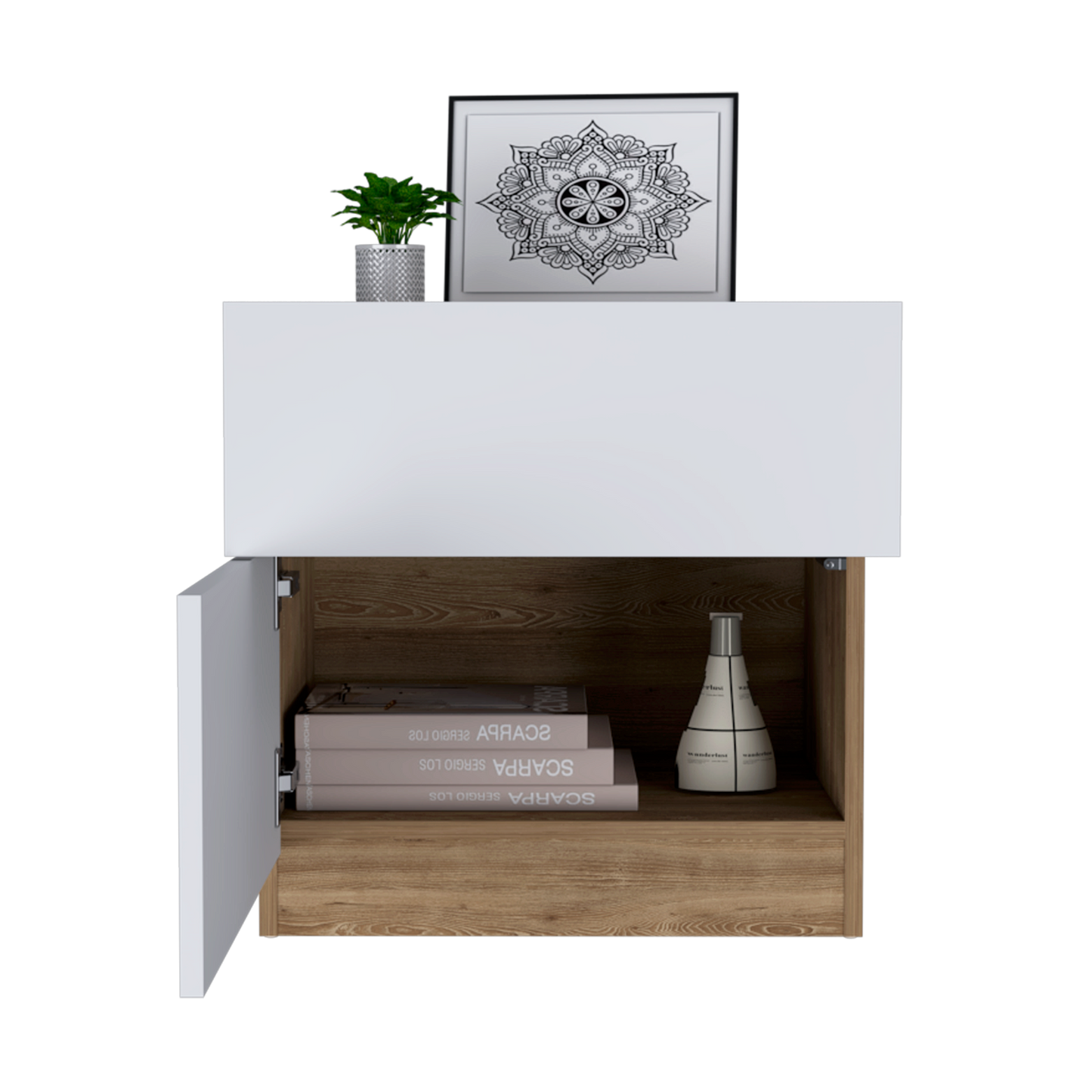 Velador Nebrask, Miel y Blanco Duqueza, con Un Cajón Organizador