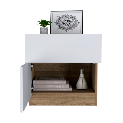 Velador Nebrask, Miel y Blanco Duqueza, con Un Cajón Organizador