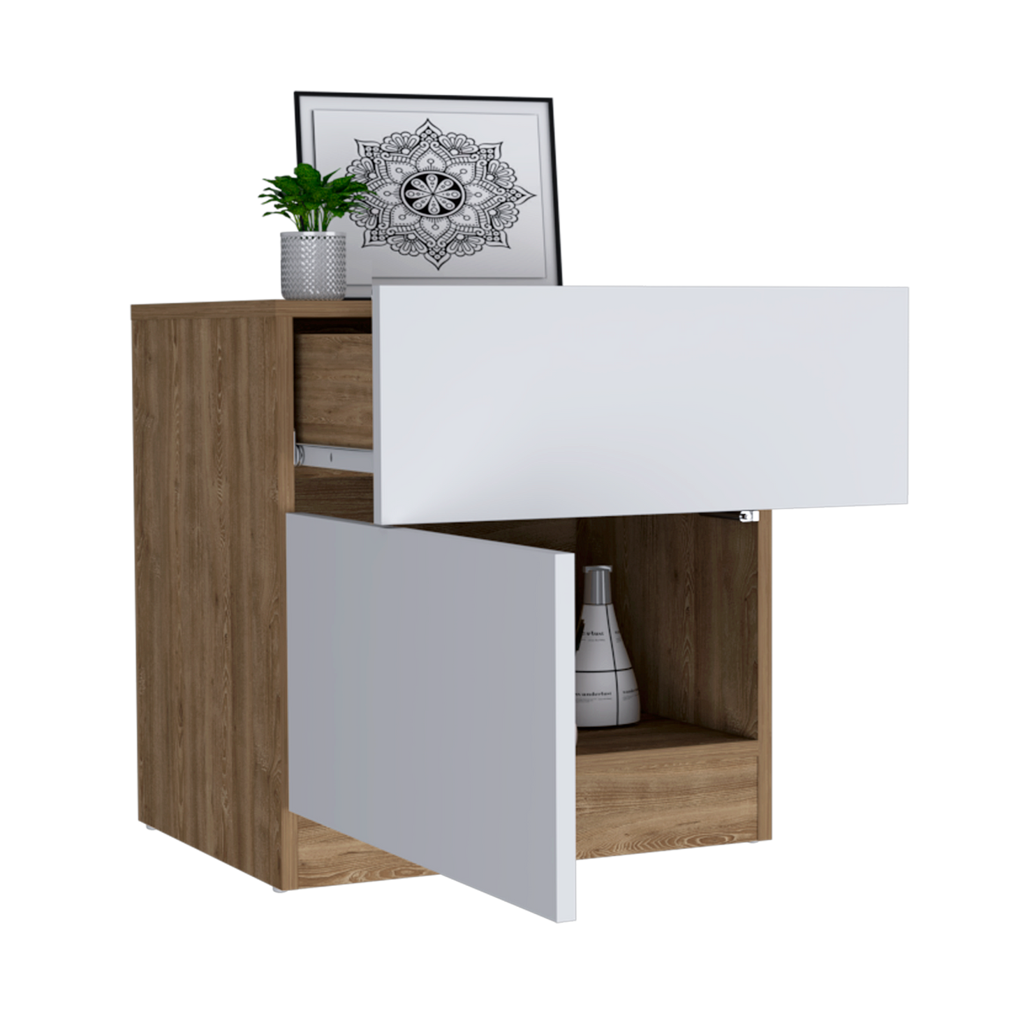 Velador Nebrask, Miel y Blanco Duqueza, con Un Cajón Organizador