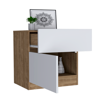 Velador Nebrask, Miel y Blanco Duqueza, con Un Cajón Organizador