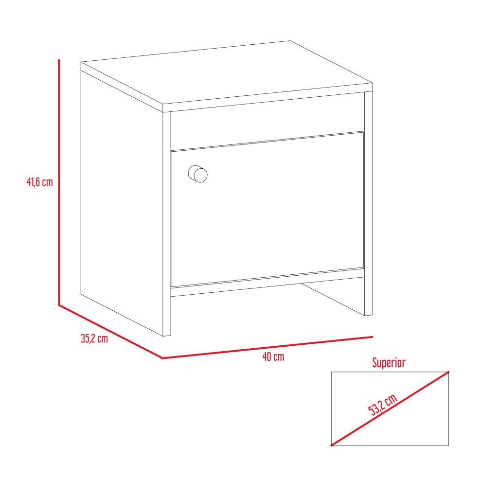 Velador Tutto Una Puerta Café Claro Y Blanco, Con Cajón Para Guardar Objetos Ideal Para Espacios Reducidos