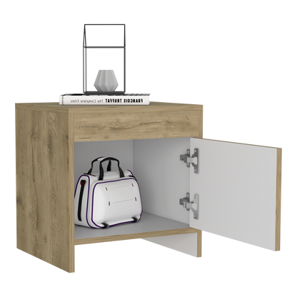 Velador Tutto, Macadamia y Blanco, con Cajón Para Guardar Objetos Ideal Para Espacios Reducidos