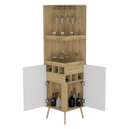 Bar Esquinero Seis Botelleros Y Dos Puertas Fm 012C Café Claro Y Blanco