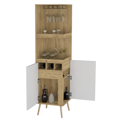 Bar Esquinero Seis Botelleros Y Dos Puertas Fm 012C Café Claro Y Blanco