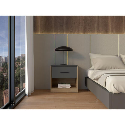 Mesa de Noche Giroa, Plata Oscuro y Fresno Europeo, con espacio para colocar objetos decorativos (vista 6)