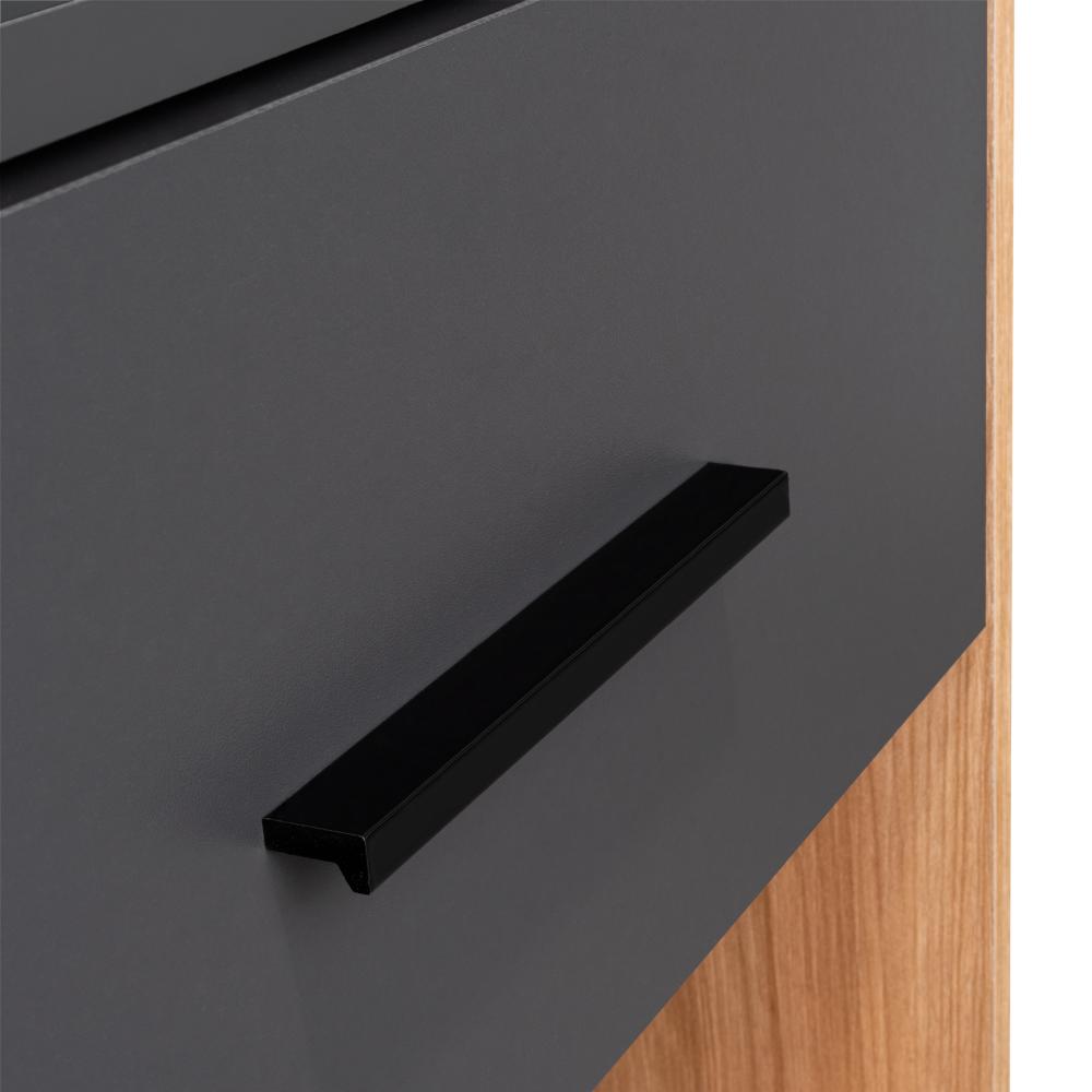 Mesa de Noche Giroa, Plata Oscuro y Fresno Europeo, con espacio para colocar objetos decorativos