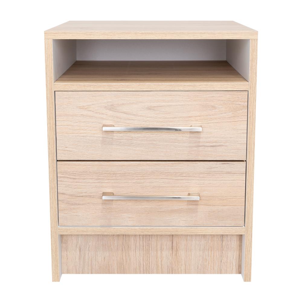 Mesa de Noche Douglas, Beige y Blanco, con Un Entrepaño Superior y Dos Cajones Organizadores