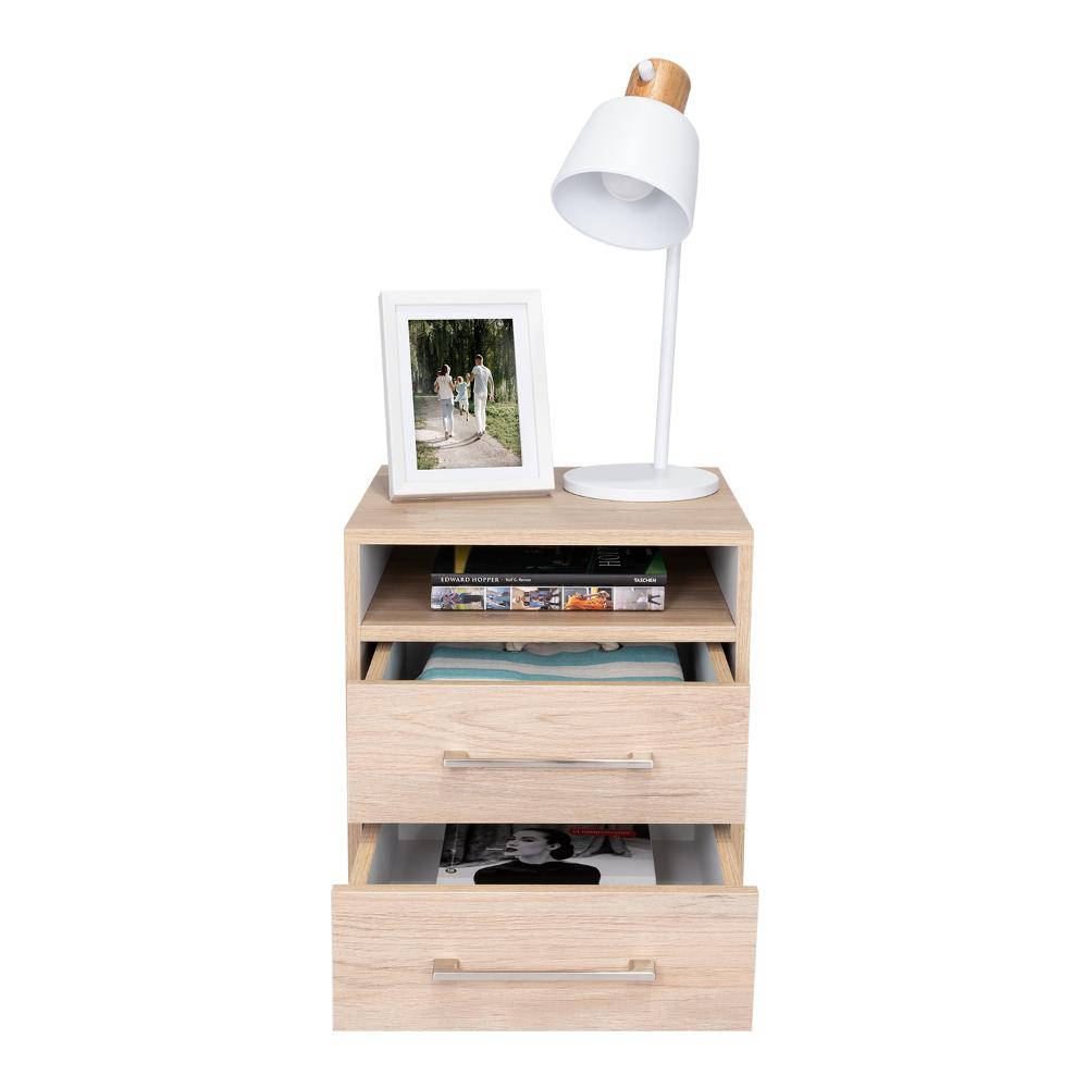 Mesa de Noche Douglas, Beige y Blanco, con Un Entrepaño Superior y Dos Cajones Organizadores