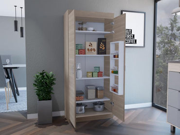 Despensa de Cocina Varese, Ceniza Y Blanco, Posee Un Estante Adicional En La Puerta y Cuatro Entrepaños