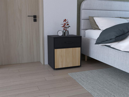 Mesa de Noche Grays, Wengue y Fresno Europeo, con una puerta y cajón